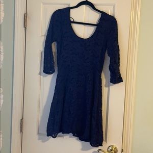 Free people navy lace 3/4 sleeve dress